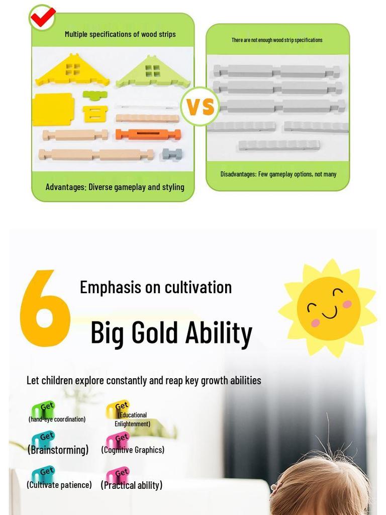 Luban Wooden Mortise and Tenon Building Blocks for Children's Early Learning and Development