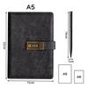 WEMATE A5 Locking Diary Black PU Leather 240 Pages 15 x 22cm, 3 Digit Combination Lock Notebook with Pen and Gift Box