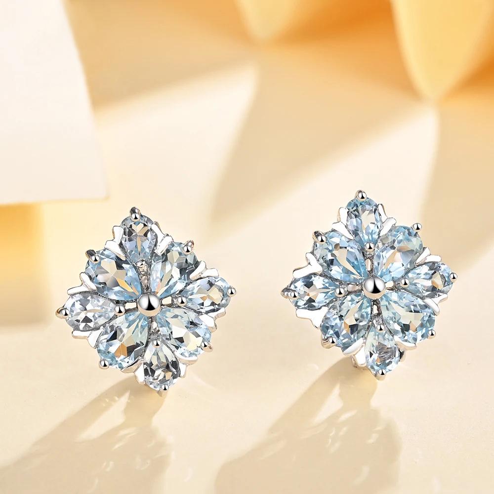 Серьги-застежки из серебра S925 с натуральным бразильским небесно-голубым топазом, драгоценный камень, декабрьский камень для женщин, великолепный ювелирный подарок на годовщину свадьбы