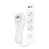 Multiprise SELDUR G3FH32B, 3 prises type E + interrupteur, USB A+C charge rapide 20W, Blanc, câble 3m