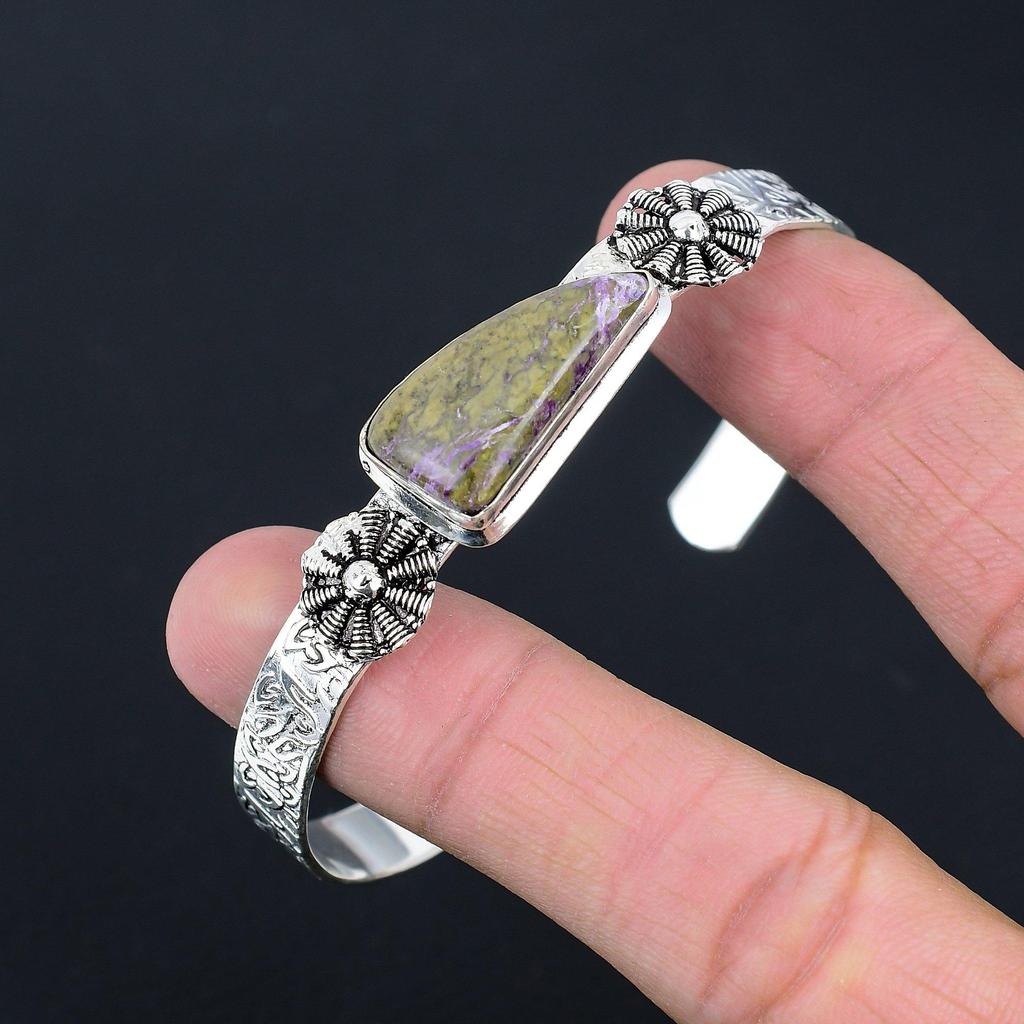 Sisters Day Deal Trillion Purpurite Gemstone 925 Silver Unique Bangle Jewelry