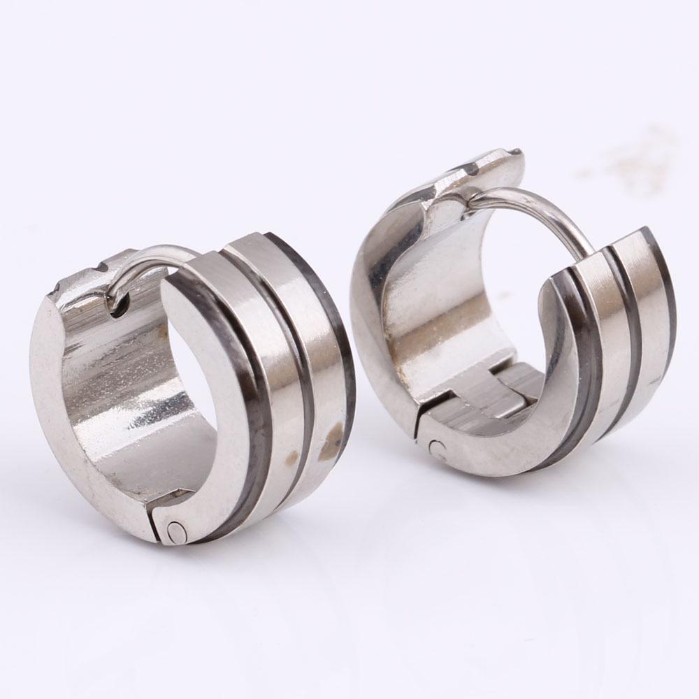 European & American 4MM Black Double Row Frosted Titanium Steel Hoop Earrings