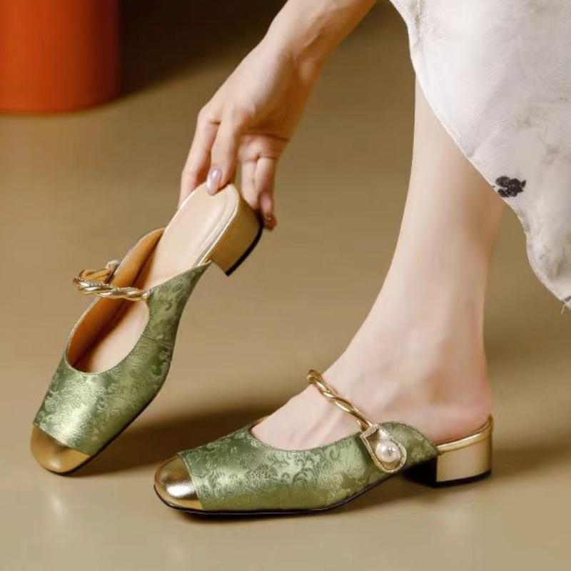 Модные весенне-осенние тапочки на толстом каблуке с квадратным носком от нового бренда, элегантные женские сандалии-слипоны на низком каблуке