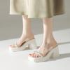 Fashion Sandals Women Clear Strap Chunky Heeled Sandals Women Platform Wedges High Heels Shoes Flip Flops Beach Slippers Dress Crystal