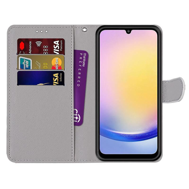 For Samsung S25 S24 S23 S22 S21 S20 A16 A26 A36 A56 A15 A14 A53 A54 A05 A05s PU Leather Card Holder Flowers Animals Flip Wallet Kickstand Phone Case