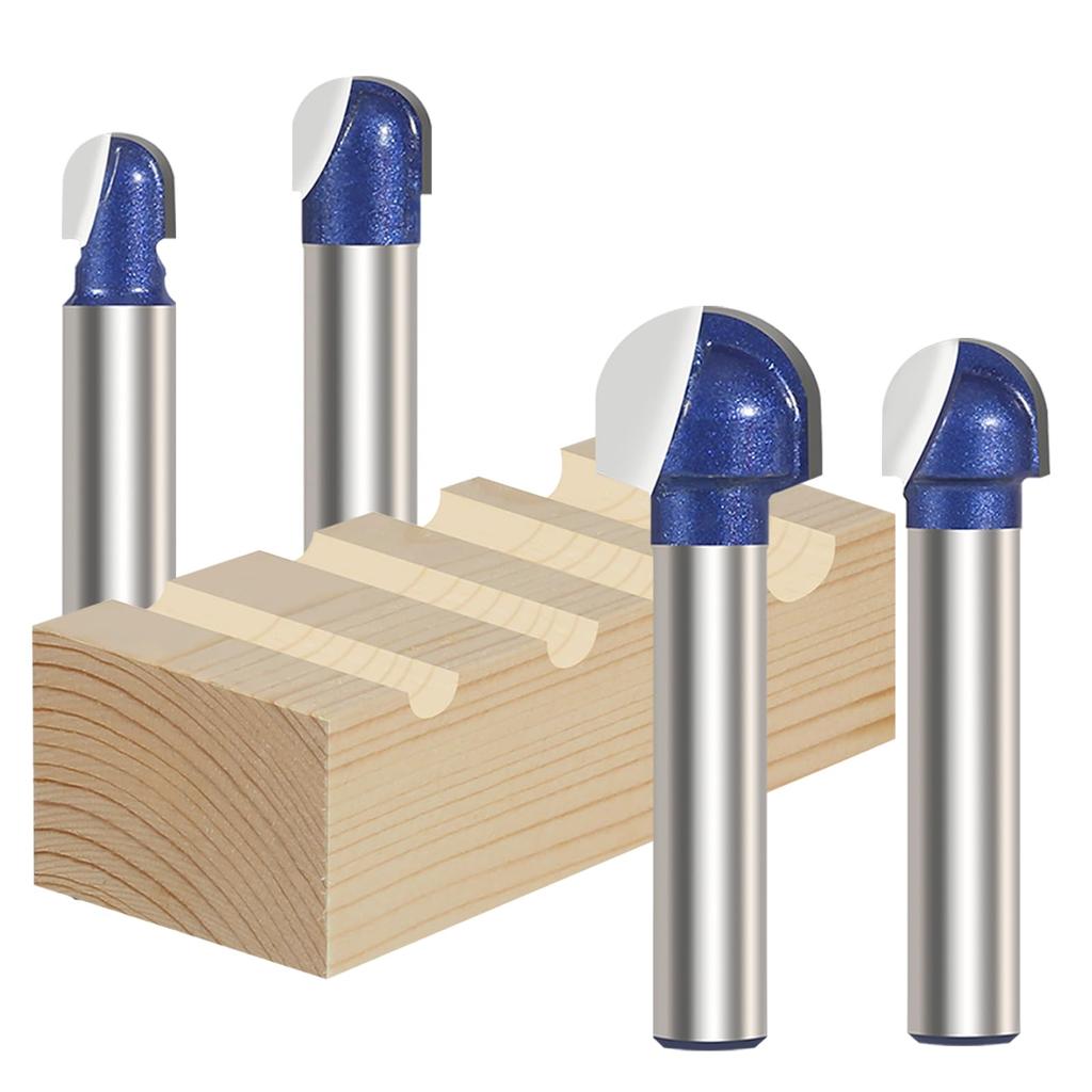 Vearter 4-Piece Set U-Groove Bit 6.35mm Shank Carbide Cove Box Router Bit 6/8/9.5/12.7mm Cutting