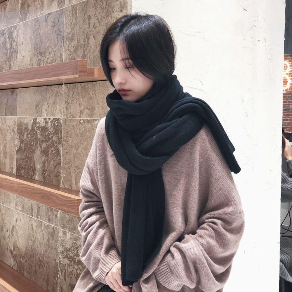 Solid Color Winter Knitted Scarf Thick Warm Women Wrap Shawls Fashion Long Scarves