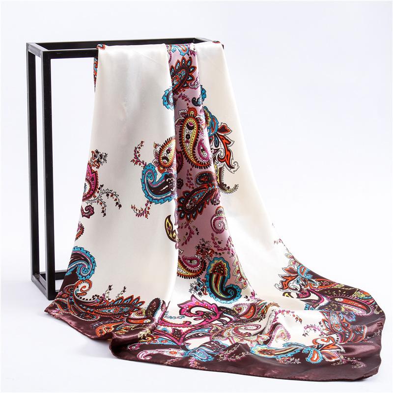 Fashion Hijab Scarf For Women Print Silk Satin Hair Scarfs Kerchief 90*90cm Square Neckerchief Headband Scarves For Ladies