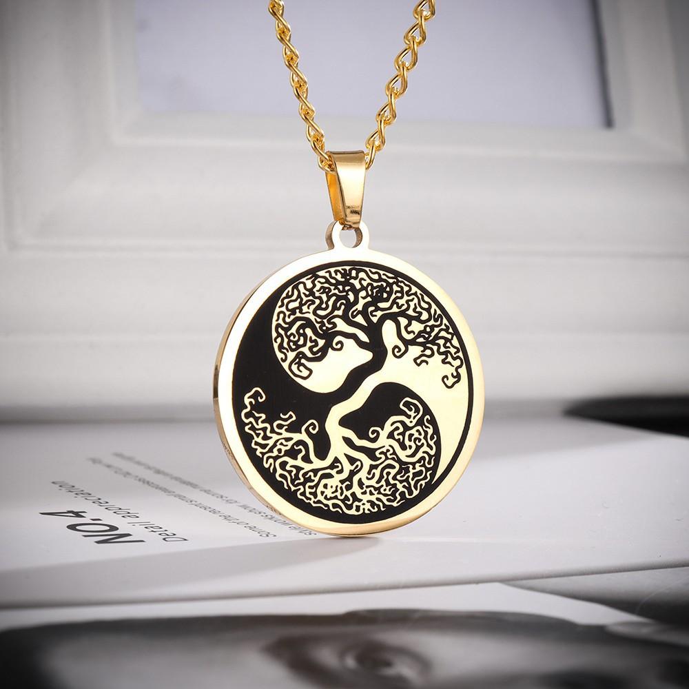 European and American Tree of Life Tai Chi Yin Yang Bagua Pendant Titanium Steel Long Necklace