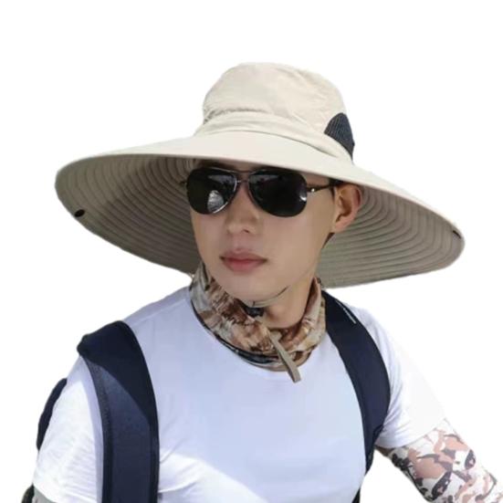 Мужская шляпа рыбака с большой полостью, защитой от ультрафиолета и солнечных лучей, с сеткой, ветрозащитным ремешком, защитой полей, быстросохнущая