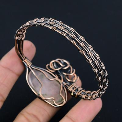 Браслет из розового кварца, Браслет из драгоценного камня ручной работы, Антикварные украшения, обмотанные медной проволокой 999 пробы, Для подарка на помолвку