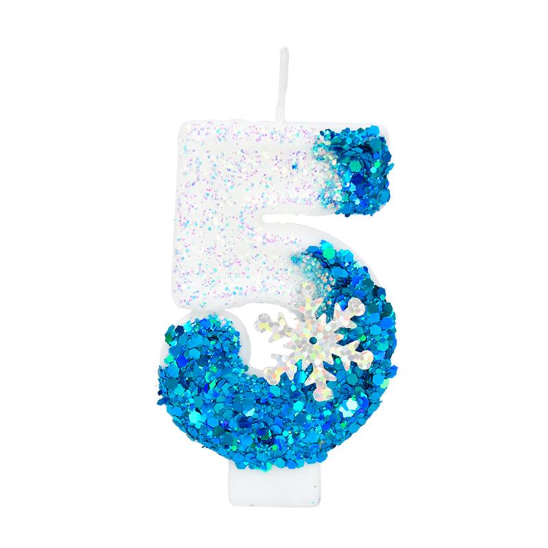 Свечи на день рождения Frozen с цифрами 0-9, блестящие синие снежинки, свечи для торта, детские, для девочек, на день рождения, украшения для торта, принадлежности