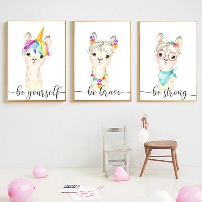 Набор для печати на стенах с изображением ламы, настенное искусство с изображением альпаки, картины на холсте, детские плакаты и принты, настенные картины для детской комнаты, декор для детской комнаты без рамки