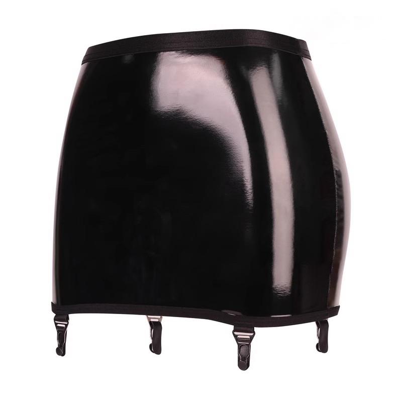 Лакированная облегающая мини-юбка с высокой талией для женщин, сексуальная, маслянистая, с подвязками и эластичными лоскутными чулками