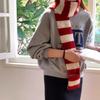 Winter Korean Style Scarf for Women Japanese Style Contrasting Stripes Versatile Simple Retro Wool Blended Knitted Warm Scarf for Men