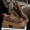 Women Leopard Shoes Platform Oxfords Shine Punk Shoes Fashion Chunky Mary Janes Comfortable Casual Outdoor Lace Up Loafers 35-40
