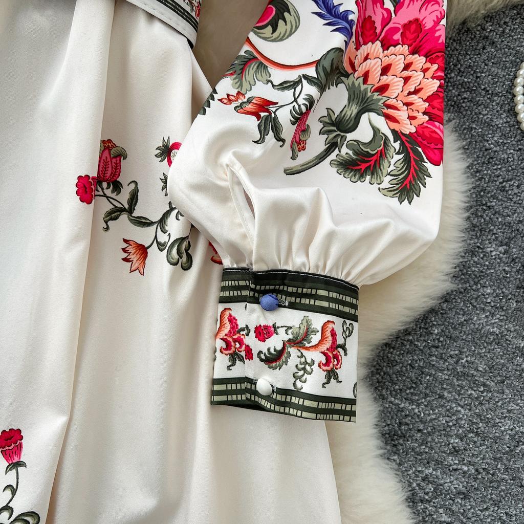 Весенние женские однобортные платья с воротником-стойкой и винтажным принтом, длинные макси, для пляжной вечеринки, с поясом