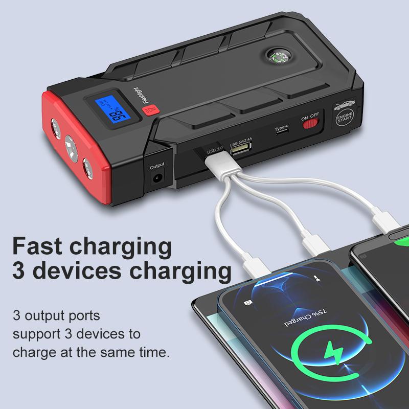 ZapZone 20000mAh Car Jump Starter 2000A - Портативный аварийный усилитель аккумулятора с двумя зарядными устройствами USB, подходит для разряженных автомобильных аккумуляторов и телефонов