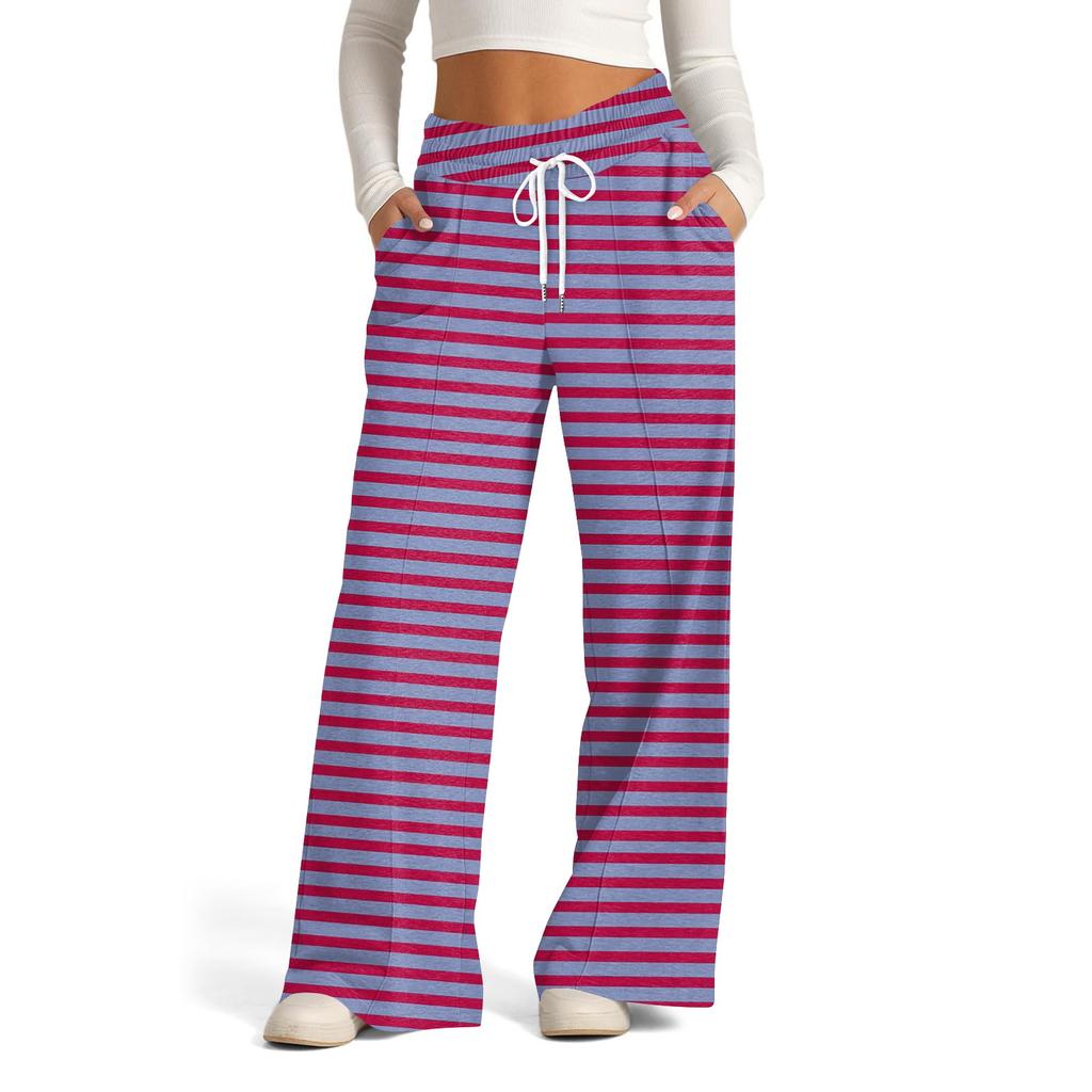 Women's Wide Leg Casual Pants High Waist Striped Sports Pants