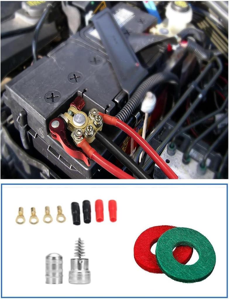 Клемма аккумуляторная Клеммный соединитель Автомобильный Набор из 2 штук с клеммой аккумулятора, шайбой для защиты от коррозии, клеммой, термоусадочной трубкой, аккумулятором