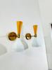 Mid Century Italian Brass Diabolo Wall Sconce Pair - Mustard & White