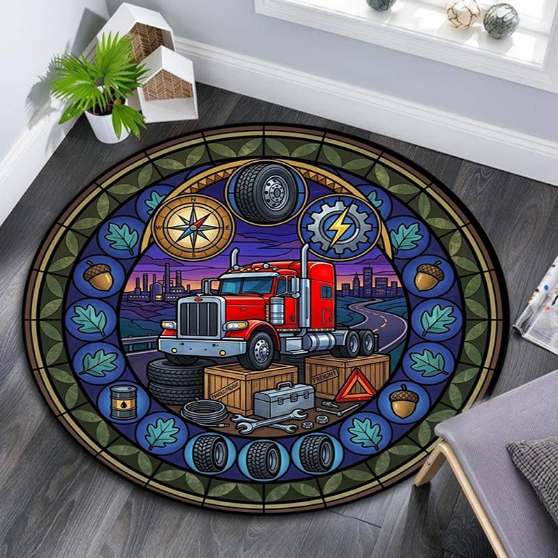 Automotive Glass Art Round Area Rug Under Office Chairs Bedroom Living Room Home Decor