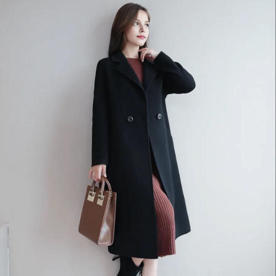 Женская куртка с отложным воротником и карманами, однотонное двубортное пальто свободного кроя, термобелье с длинными рукавами, для поездок на работу, свиданий, весна, осень, зима, пальто
