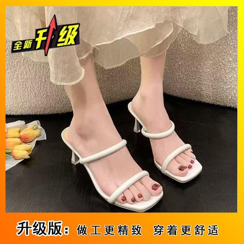 Темпераментные фееричные сандалии для девочки 2025 лето новая обувь шпилька высокий каблук французские однословные шлепанцы сандалии модная женщина