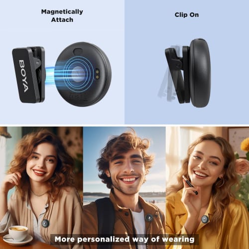 BOYA Omic-U Android Smartphone Wireless Pin Microphone with Magnetic Clip, Wireless Charging, 48KHz HD Sound Quality, Omnidirectional Noise Cancellati