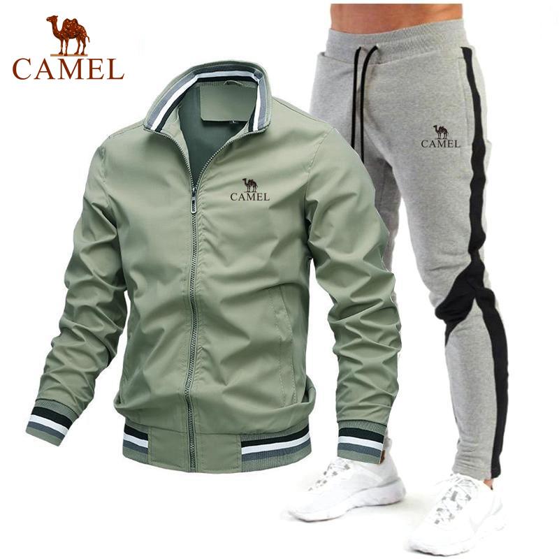 Camel Spring and Autumn Fashion New Men's Jacket Set Casual Set Spliced Pants Baseball Jacket High Quality Embroidery Clothes