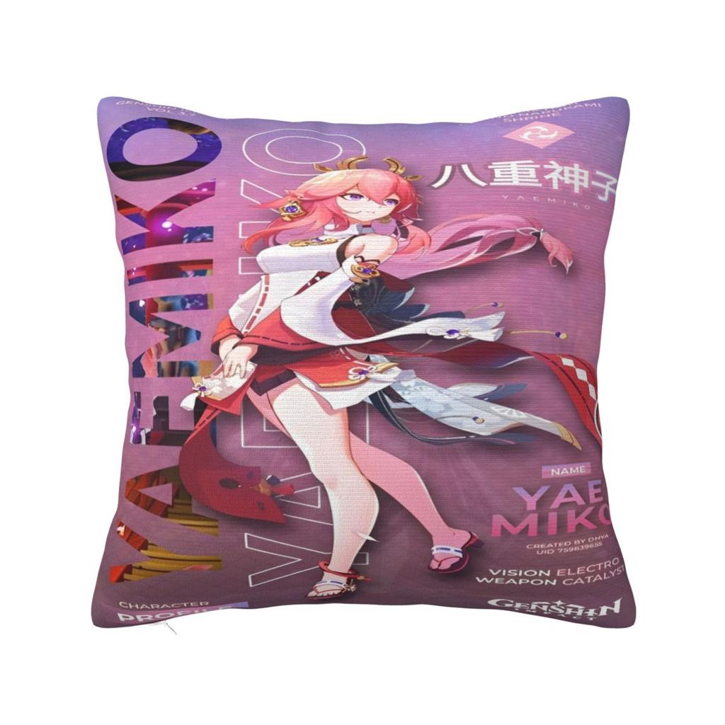 Yae Miko Genshin Impact Printing Pillowcase Cushion Cover Pillow Covers Soft And Sweet Home Decoration Zippered Multi-Size
