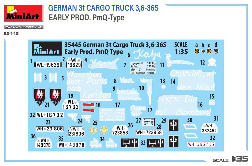 MiniArt German Cargo Truck Early Model PmQ Type Plastic Model MA35445 1/35 3-ton 3,6-36S