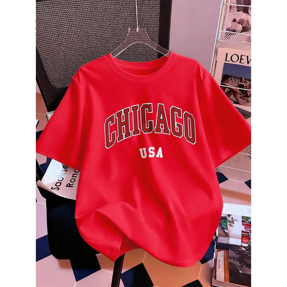 Chicago Usa Letter Printing T-Shirt Women Summer Short Sleeve Tops Comfortable Soft O-Neck T Shirt Casual Womans Clothes