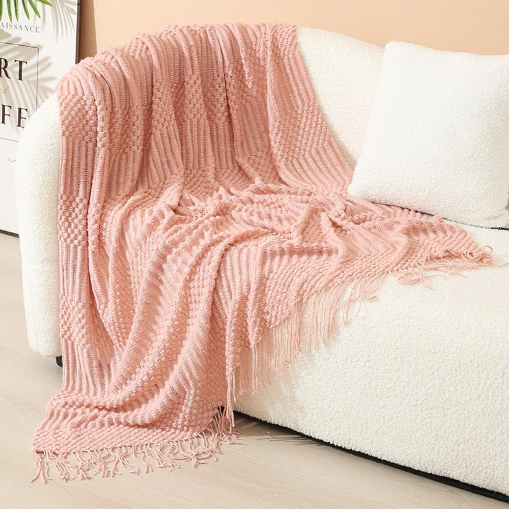 Bedspread Cover Skin-friendly Nordic Knitted Blanket Soft With Tassel Sofa Plaid Blanket Breathable Nap Blanket Airplane