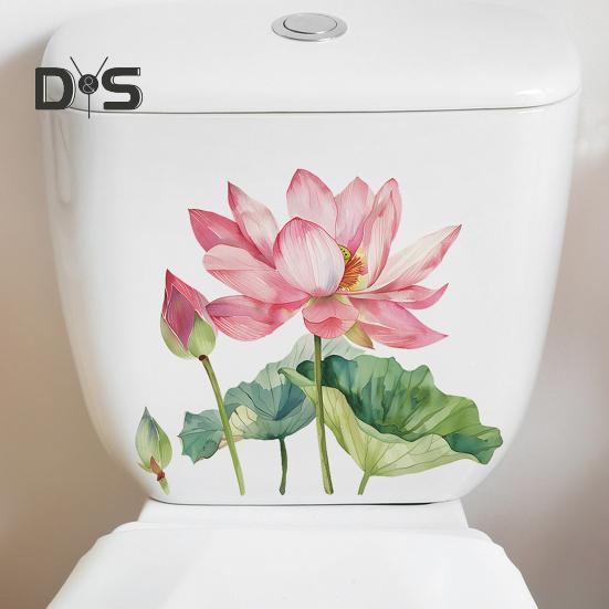 Летняя наклейка на унитаз с цветком лотоса, съемная самоклеящаяся водонепроницаемая ПВХ для гостиной, ванной комнаты, стены искусства, цветочная наклейка для украшения крышки унитаза