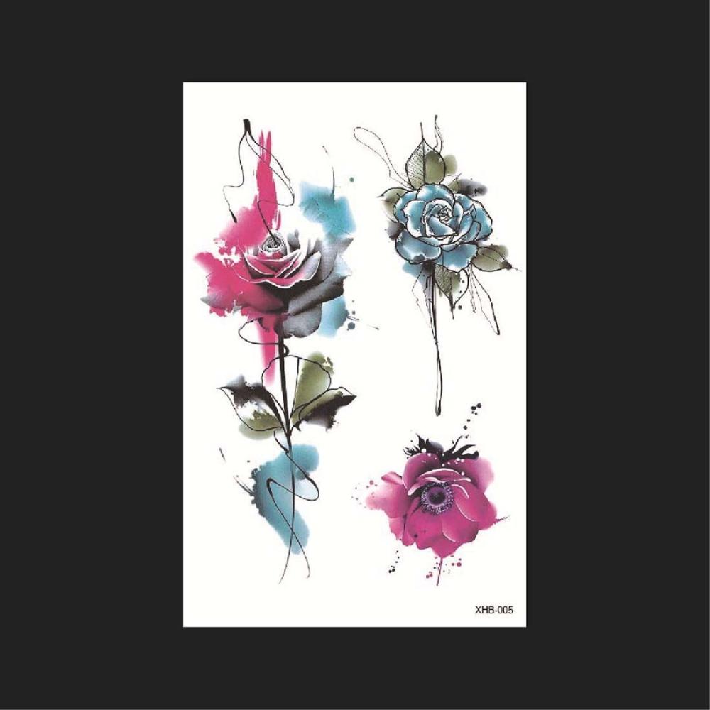 Lasting Leg Body Art Temporary Decal Black Rose Butterfly Design 3D Body Tattoo Sticker Cover Scars