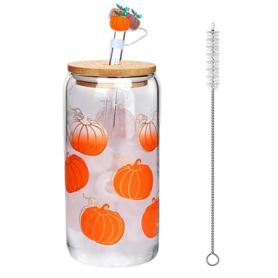 Color Changing Christmas Glass Cup with Lid Straw Brush Reusable Glass Iced Coffee Cup