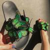 Women Retro Butterfly Slippers Summer Fashion Embroidery Lightweight Anti Slip Flat Bottom Sandal Outdoor Beach Casual Shoes