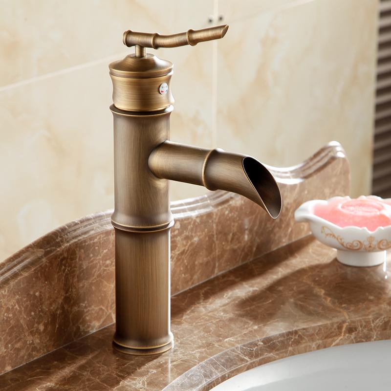 Basin Faucet Antqiue Brass Bamboo Waterfall Bathroom Sink Faucet Single Lever Deck Bath Toilet Mixer Water Tap WC Taps ZLY-6660