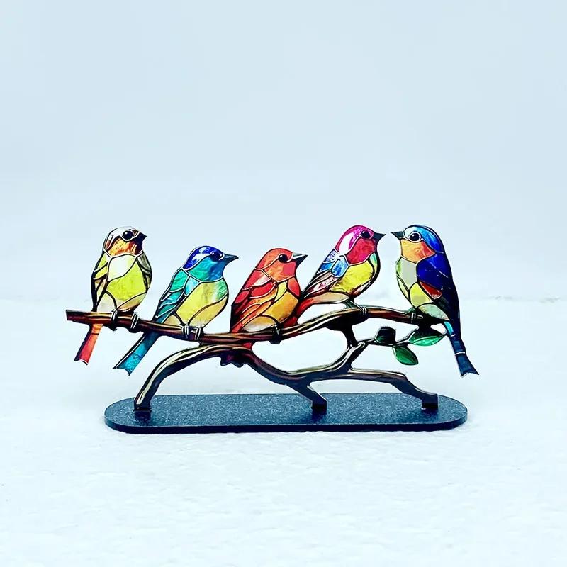 Витражные птицы на ветке настольные украшения двухсторонние разноцветные птицы сплав украшения акриловые украшения серии «Птицы»