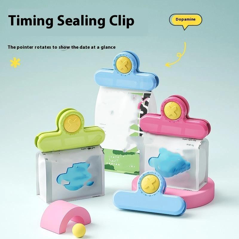 Creative Magnetic Timing Bag Sealing Clip Dopamine Moisture-Proof Snack Chip Clamp With Date Circle Food Fresh-Keeping Sealer