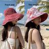 Bucket Hat Reversible Double-Sided Wearable Fisherman Hat with Large Brim Built-In Soft Steel Wire Adjustable Windproof Rope Sun Blocking Hat