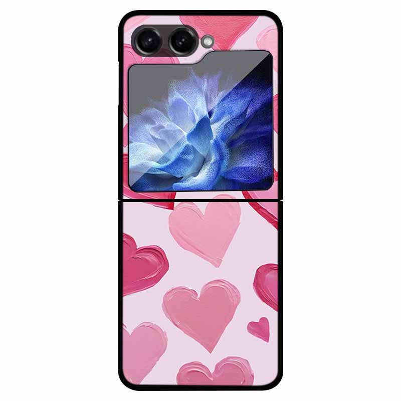 For Samsung Z Flip 5 Cover Hard PC Fold Case For Funda Samsung Galaxy Z Flip5 Foldable Flowers Black Coque Phone Shield Bumper