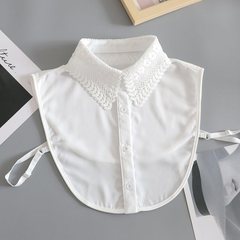 White Chiffon Fake Collars Woman Vintage Half Shirt False Collar Woman Embroidery Detachable Lapel Collar Faux Col Accessories
