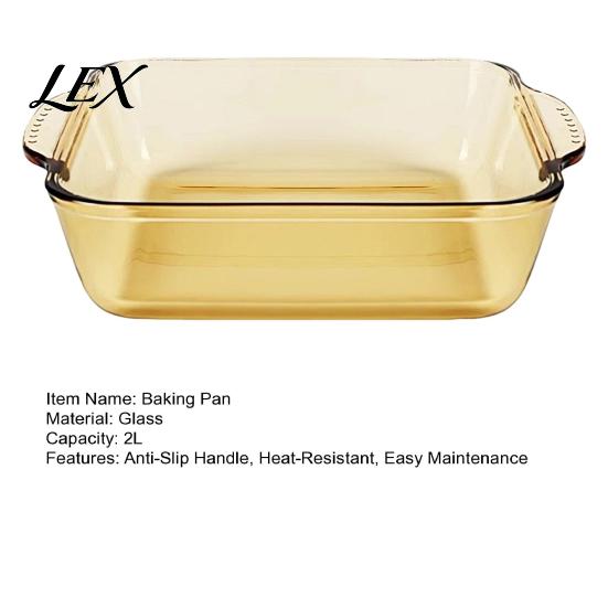 Heat Insulated Pan 2L Glass Baking Dish, Square Dishes for Oven, Versatile Serving Plate Dinner Tempered Casserole Dish Brownies Meatloaf Desserts