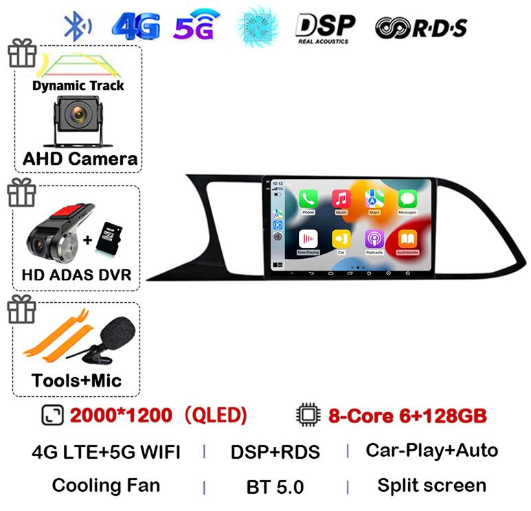 Android 14 WIFI+4G Carplay Auto для Seat Leon 3 MK3 2012-2020 Автомобильное радио GPS Мультимедиа Видеоплеер Стерео 360 Камера DSP Аудио