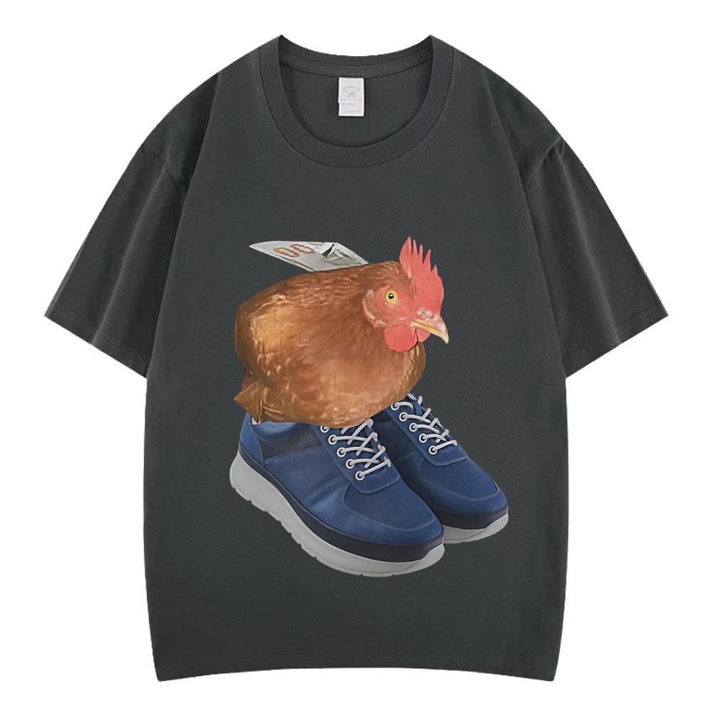 Funny Meme Chicken With Shoes Printed T Shirt Unisex Unisex Casual Cotton Short Sleeve Tshirts Fashion Harajuku Hiphop Tshirt Top