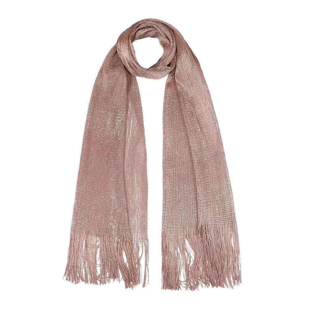 Солнцезащитный кружевной шарф с кисточками из шелка, манишка, защита шеи, яркая ажурная шаль, тонкий модный золотистый серебристый блестящий шарф