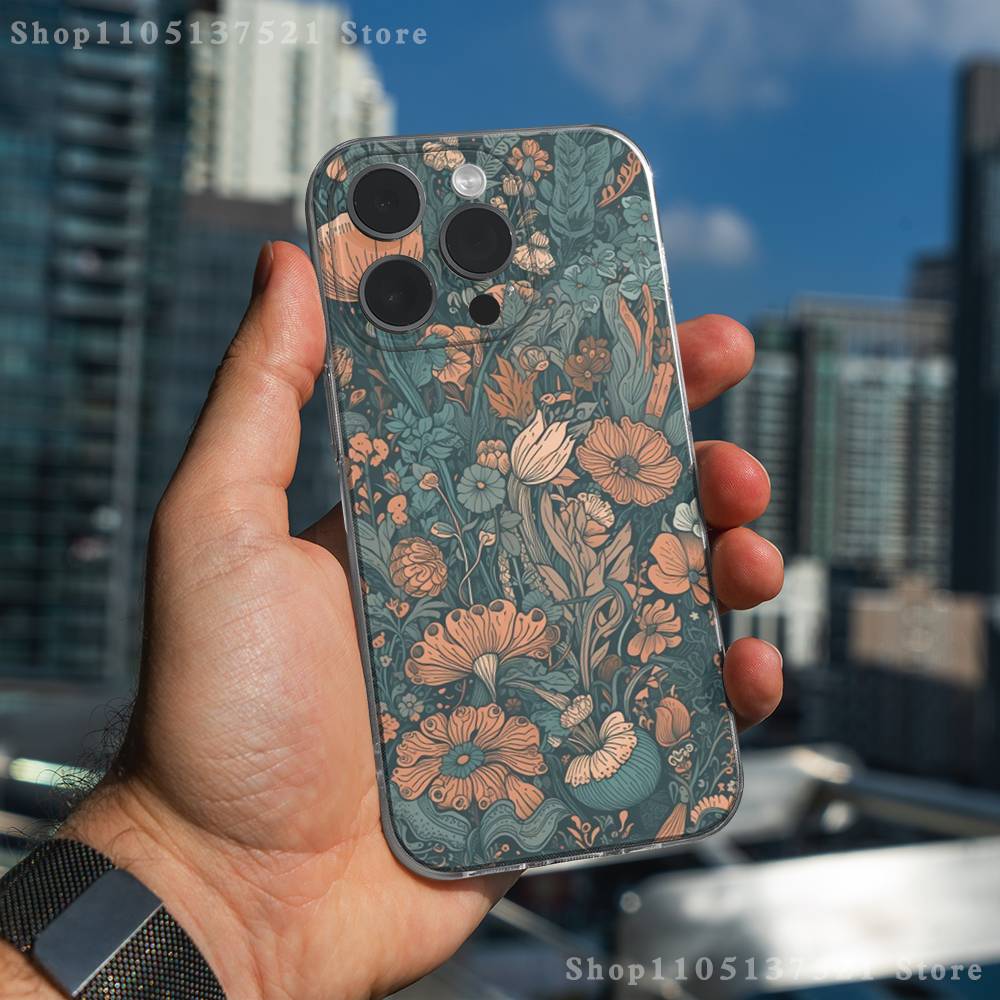 Art W-William M-Morris Phone Case For iPhone 16,15,17,12,13,14,11 Max,Pro,Plus,X,XS,XR,SE4,E Mini Transparent Cover