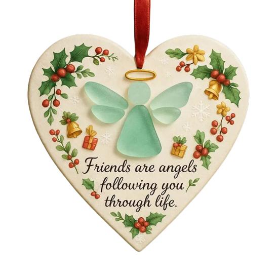 Heart-Shaped Sea Glass Friendship Ornament Handmade Sea Glass Angel/Ghost Ornament for Christmas Tree Timeless Friendship Keepsake